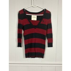 Abercrombie Kids Y2K Red Black Striped V-Neck Shirt Soze XL Cute Preppy Punk